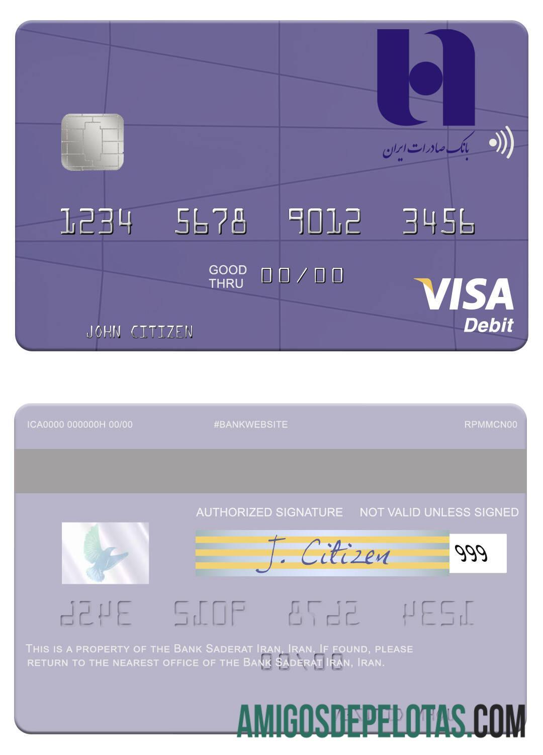 Cartão de débito Visa do Banco do Irã Saderat Irã modelo